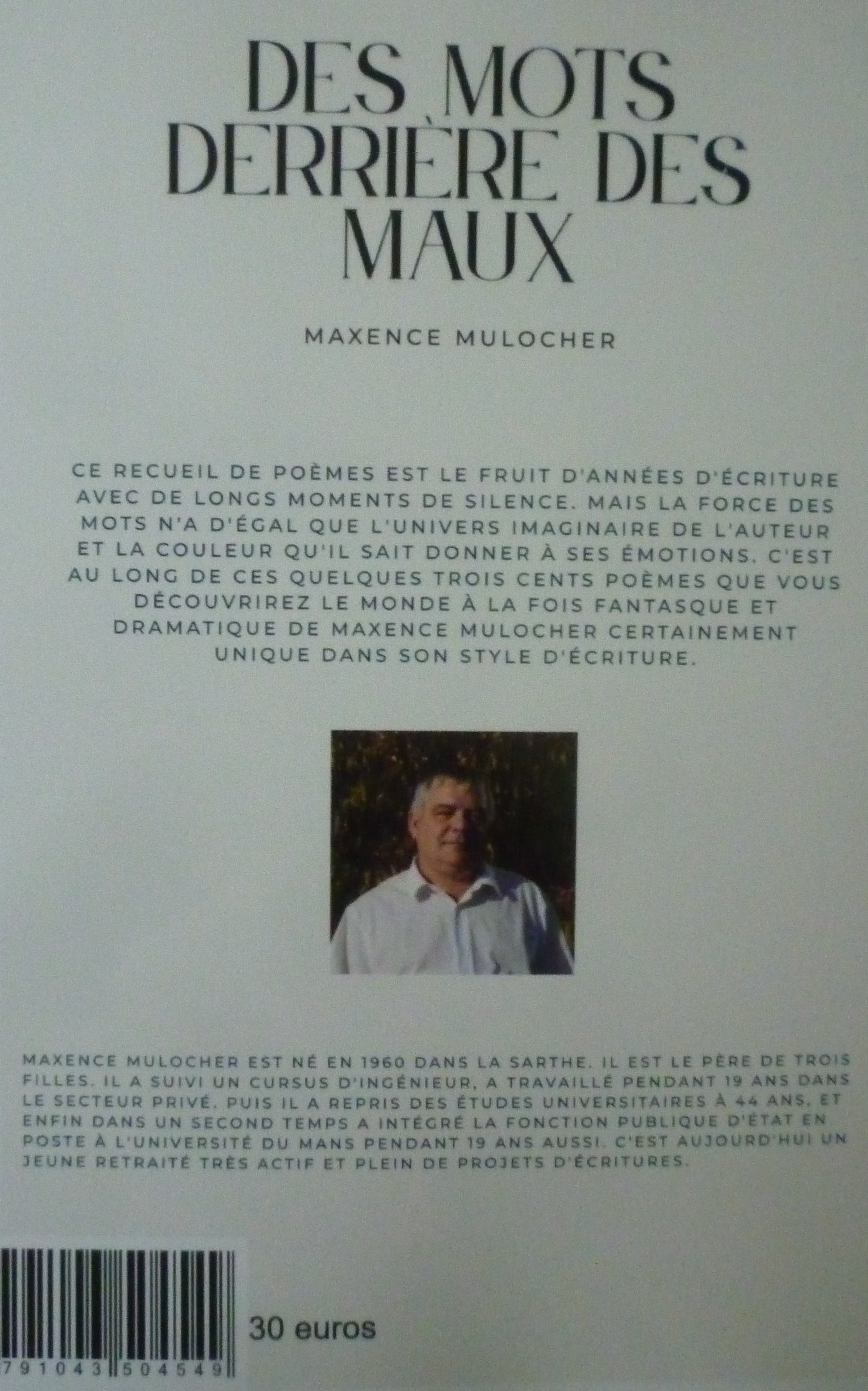 Quatrième de couverture du recueil Des mots derrière des maux